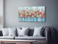 BASNLIFE 3D Hand-Painted Textured Cherry Blossom Oil Painting on Canvas Wall Art for Living Room, 48x24 inches