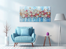 BASNLIFE 3D Hand-Painted Textured Cherry Blossom Oil Painting on Canvas Wall Art for Living Room, 48x24 inches